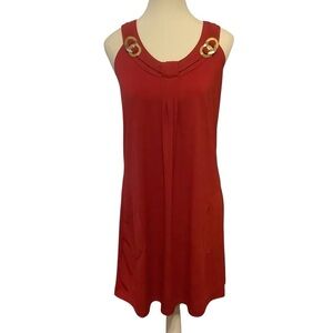 SIMON CHANG RED SLEEVELESS DRESS WITH GOLD & SILVER ACCENTS/ Size S